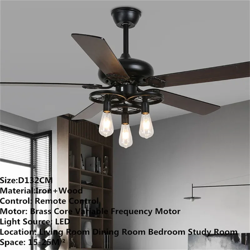 AFRA European Luxury LED Fan Light American Retro  Living Room Restaurant Bedroom Ceiling Fan Light Remote Electric Fan Light