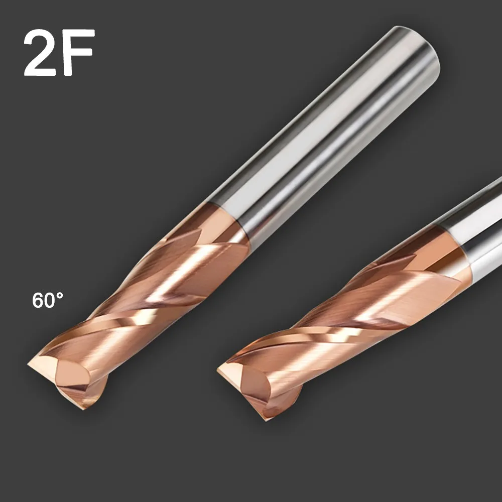 HRC55 Tungsten Steel 60 Degree Milling Cutter 2 Flutes Carbide End Millings CNC Numerical Control Metal Nano Coating Tools