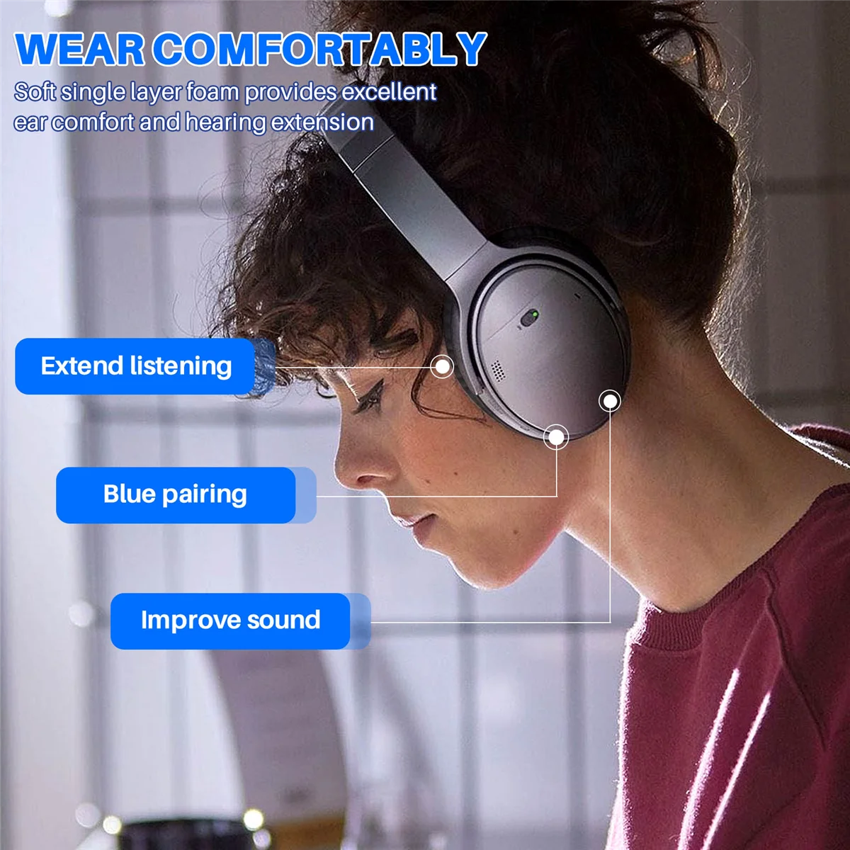 เปลี่ยนแผ่นรองหูฟัง Ear Pad Foam Ear Pad หน่วยความจําโฟมเปลี่ยนหูฟังสําหรับ Bose, AE2-W หูฟัง สีดํา A002