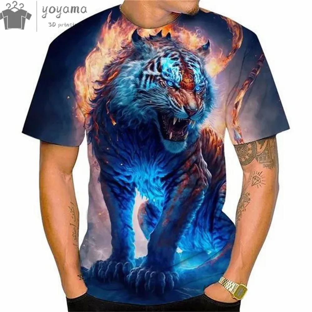 3d Print Tiger Pattern Odzież męska Tiger Print Trendy w modzie ulicznej T-Shirty dla mężczyzn Oversized T-Shirt Koszulki z krótkim rękawem