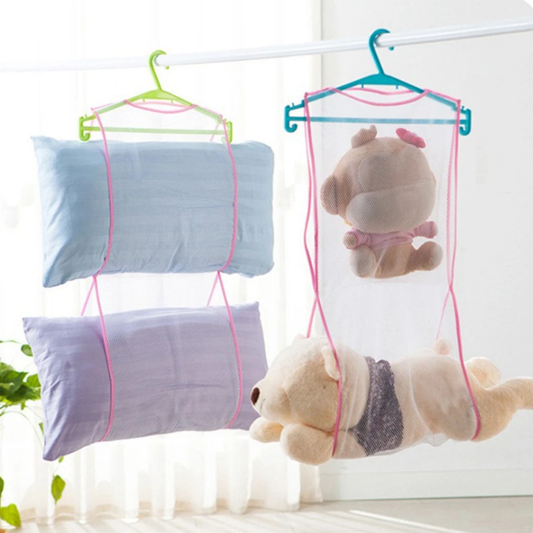 4PCS Pillow Drying Net Hanging Space Saving Doll Drying Mesh Bag Closet Storage Pillow Drying Racks Hanging Net Clothes Hanger