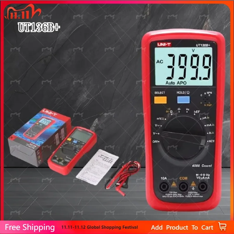 

UNI-T UT136B+ UT136C+ Plus Digital Multimeter 1000V 10A Auto Power Off AC DC Voltage Current Ohm Diode Meter Temperature Test