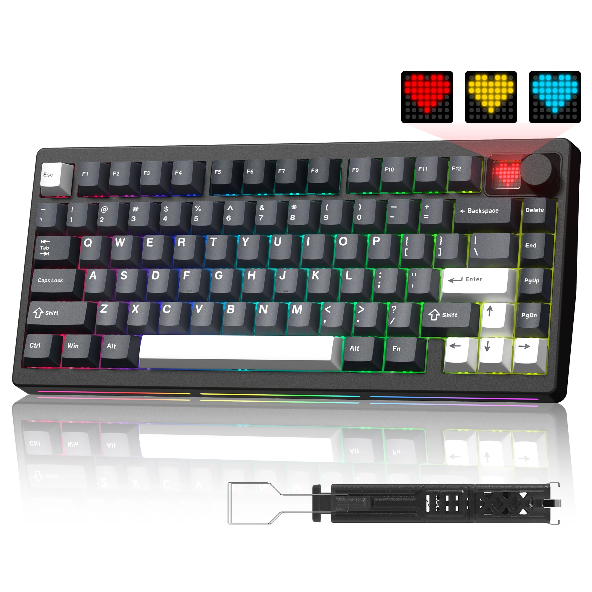 

Womier Grey MT75 75% Wireless Gamer Mechanical Keyboard 3 Mode Bluetooth/2.4G Hot Swappable RGB Backlit 8000mAh Gaming Keyboard