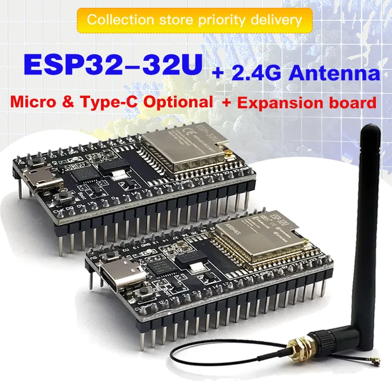 Scheda di sviluppo IoT ESP32-WROOM-32U DevKitC WiFi Bluetooth con antenna 2.4G e compatibile con Arduino+ per la programmazione wireless