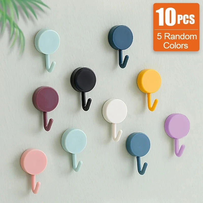 10PCS Self Adhesive Wall Hook Strong Without Drilling Coat Bag Bathroom Door Kitchen Towel Hanger Hooks Home Storage Accessories