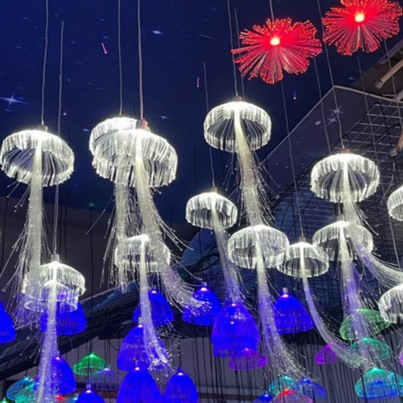 Color White Warm Fiber Optic LED Jellyfish Strip Pendant Light Christmas Park Landscape Lighting
