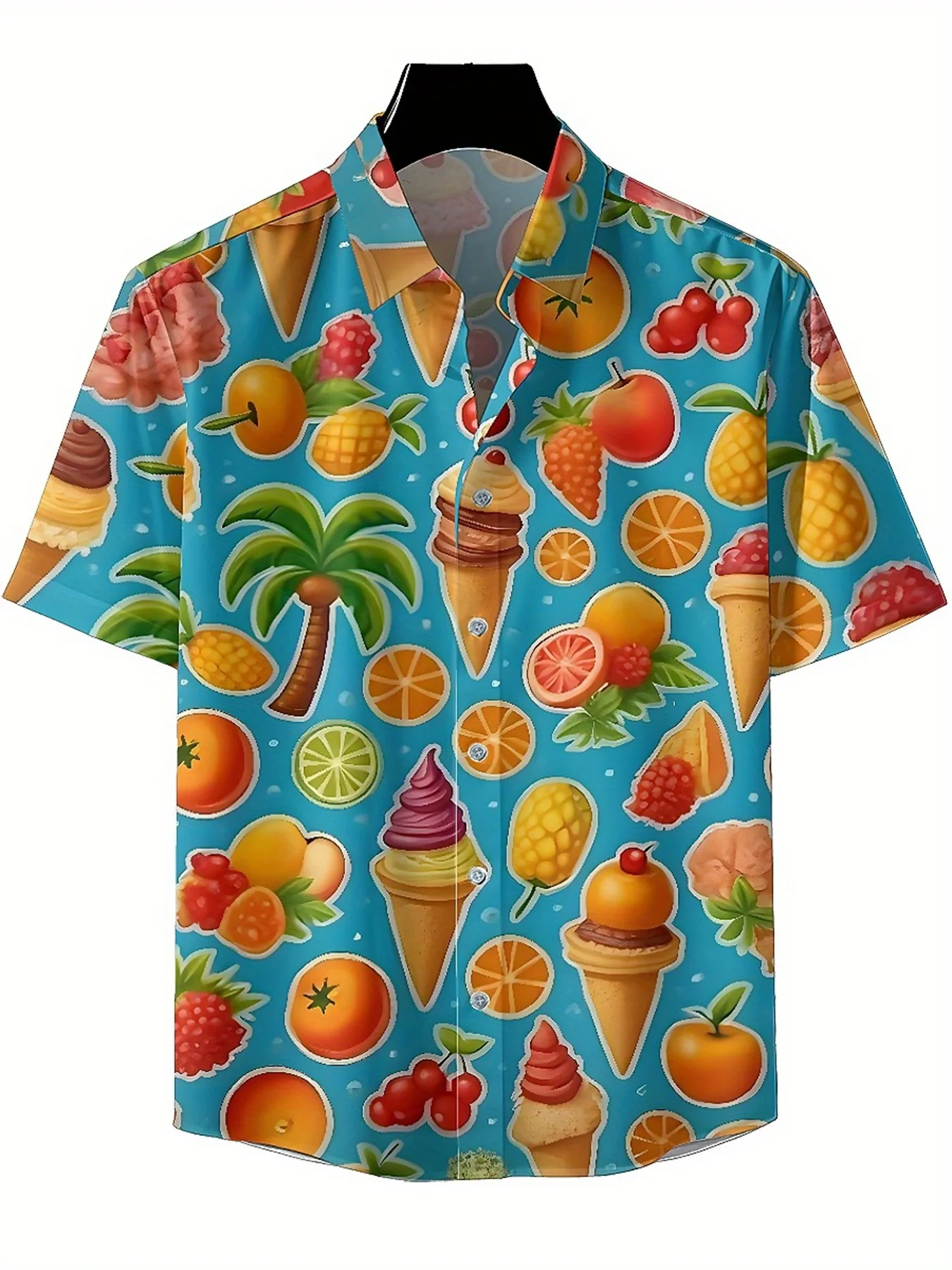 Men's Plus Size Hawaiian Shirts Tropical Fruit Ice Cream pattern, Button Up Shirts, Unisex Casual Clothing, Summer Tops