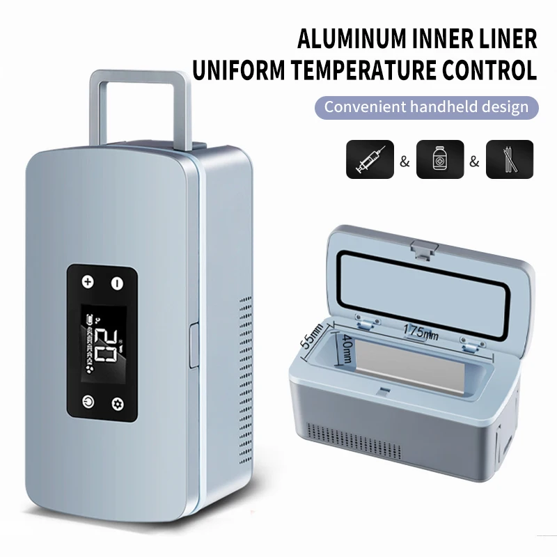 385ml Grey LED Display Car  Refrigerator Electric/Battery Powered Mini Insulin Cooler Case for Household & Outdoor Use