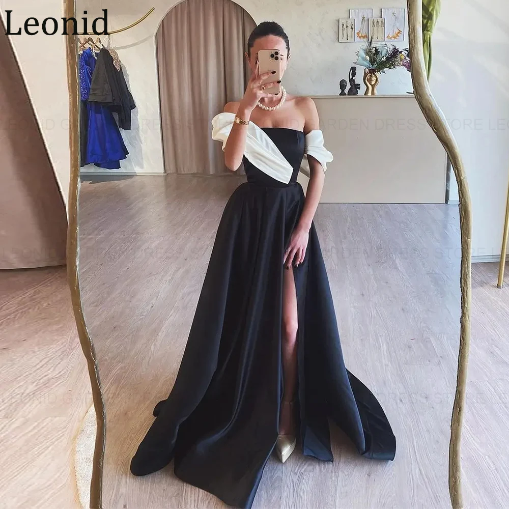 LEONID-Robe de Soirée Vintage Noire, Tenue de Bal Plissée, Fendue sur le Côté, Longueur au Sol, pour Occasions Formelles