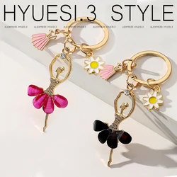 Fashion Rhinestone Angel Dancing Girl Keychain Zircon Inlaid Ballerina Charms With Key Holder For Backpack Bag Purse Accessories