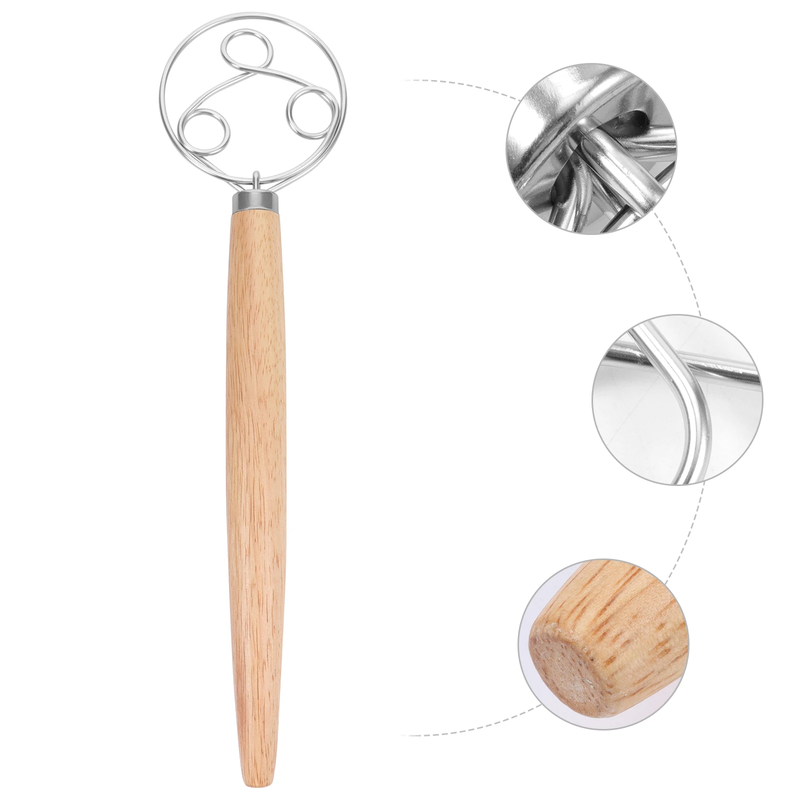 

Oak Handle Stirring Rod Kitchen Gadget Bread Dough Mixer Whisk Stainless Steel Wood Flour Tools Cake Maker Pastry Utensil Egg