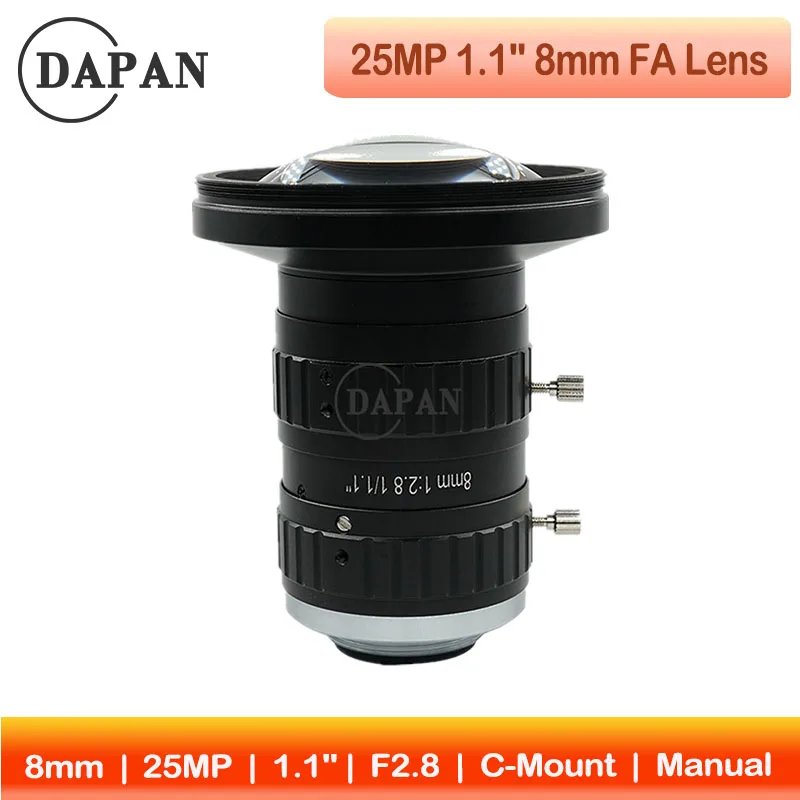 

25 Mega Pixel 8mm 1.1" C-Mount Lens F2.8 Camera Lenses Low Distortion for Industrial Machine Vision Manual Iris FA CCTV Lens