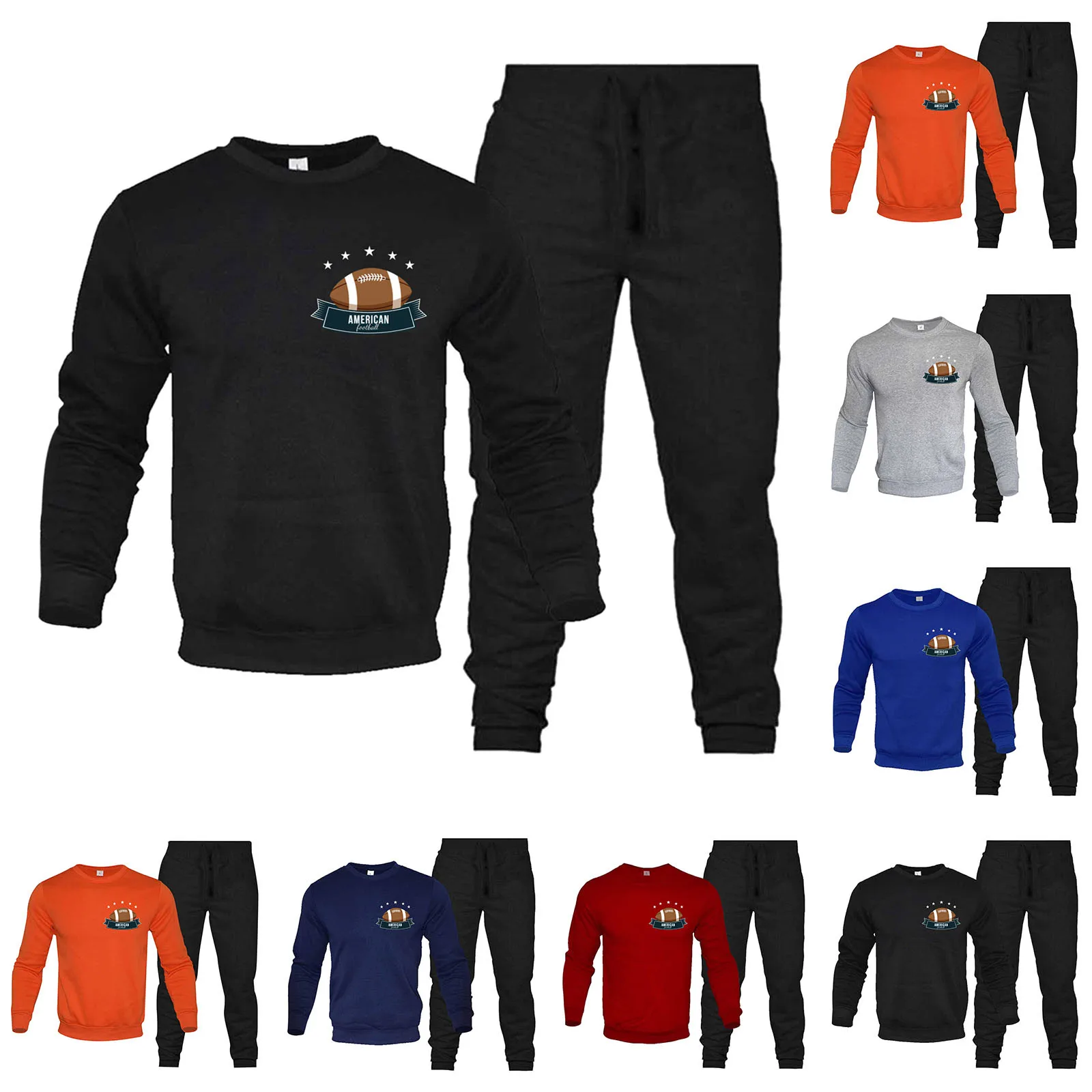 

Rugby Tracksuit Casual Sports Set Spring Autumn Men Long Sleeved Tshirt + Pants 2-Piece Set Solid Color Sportswear Male Clothes