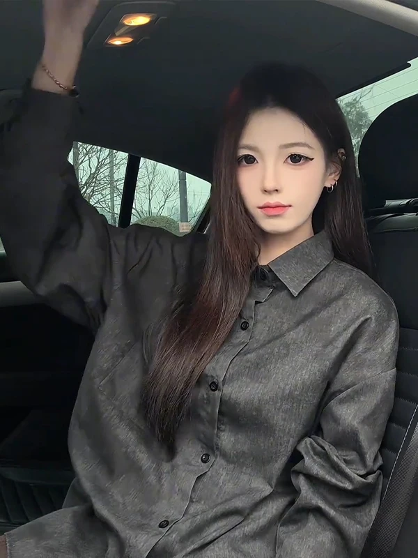 

Loose Men's Bla Dyed irt Long Sve Vintage Spring Faion oulder-Length Casual Coat Youth ular Daily Wear Polyeste...