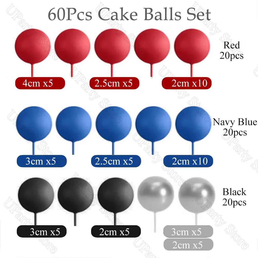60 Stück rot blau schwarz Kugeln Kuchendeckel 2-4 cm Schaumstoffkugeln Kuchendekorationen für Spinne Geburtstag Abschlussfeier Kuchen Dekor Gastgeschenk – Detail 4