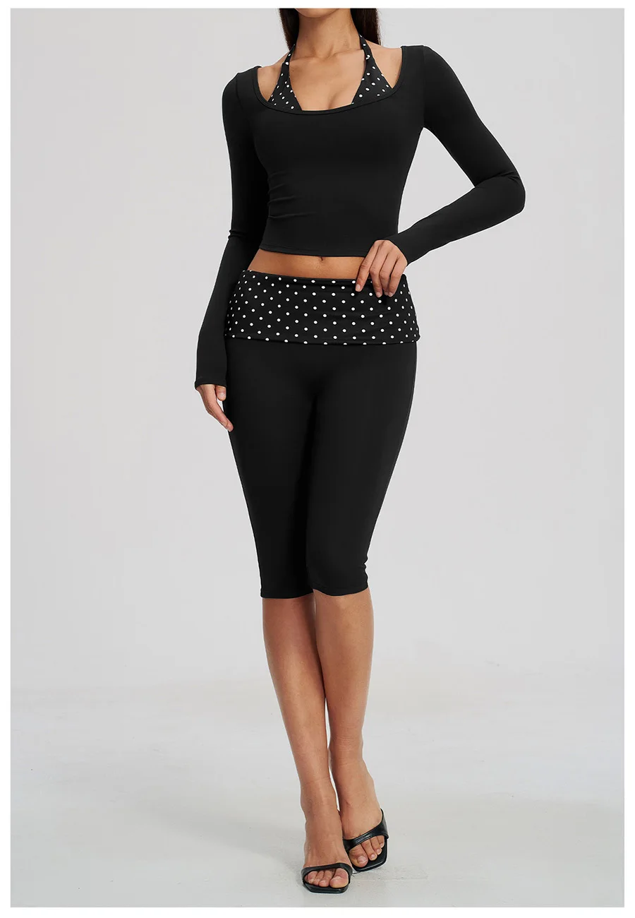 2-teiliges Yoga-Set, Damen-Trainingsanzug, modisches, gestreiftes Workout-Set, Gym-Shorts, Outfit, hochtailliert, Po-Lifting, lange Ärmel, Yoga-Kleidung – Detail 12