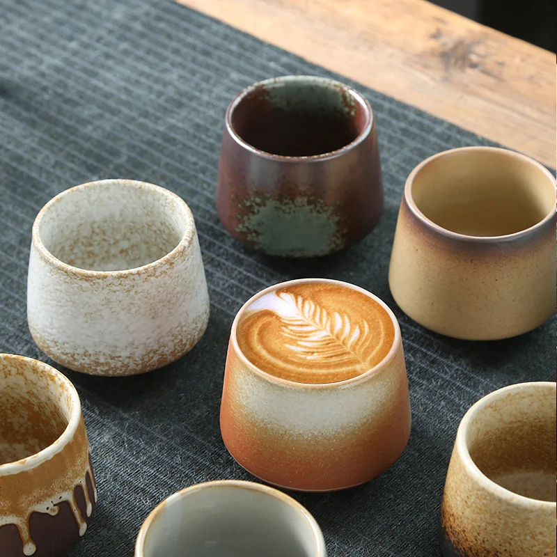 Vintage Japanese Raku Pottery Tea Cup Handcrafted Coarse Ceramic Kung Fu Cup Kiln Glaze Unique Design for Home Use
