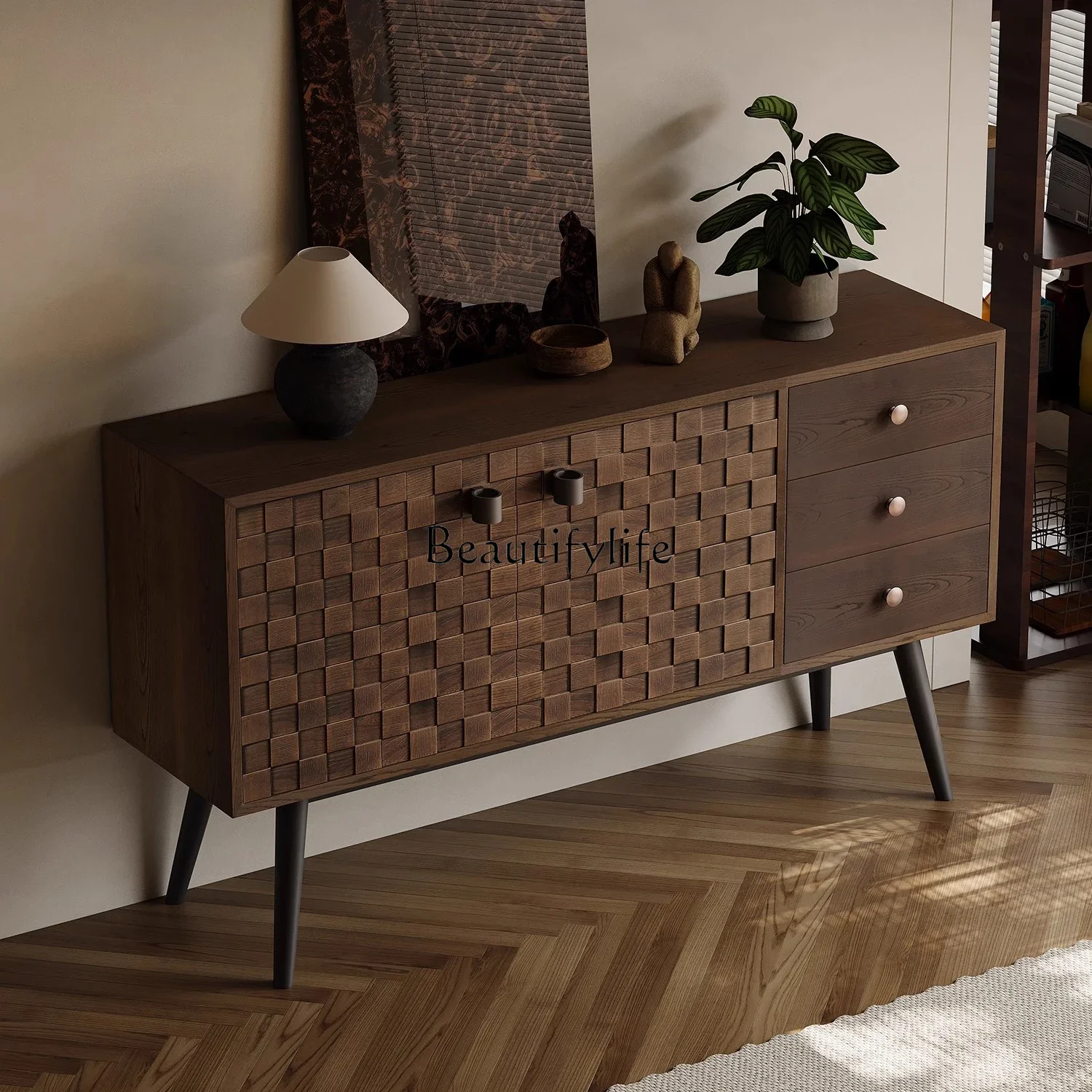 

yj32 Medieval solid wood bucket cabinet against the wall storage living room home Nordic dining side cabinet