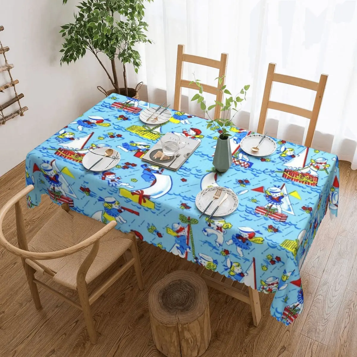 Custom Rectangular Waterproof Nautical Scatter Table Cover Table Cloth Tablecloth for Dining