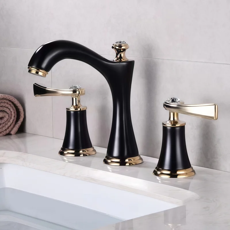 European Style Basin Faucet Hot and Cold Water Dual Handle Three-Hole Split Basin Faucet Three-Piece Set White