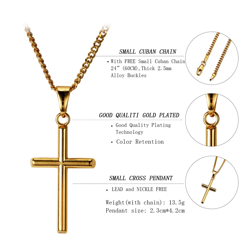 

Iced Out Small Cross Pendant Necklace 60cm Cuban Chain Gold Silver Color Mini Charm Pendant Fashion Jewelry for Men Women