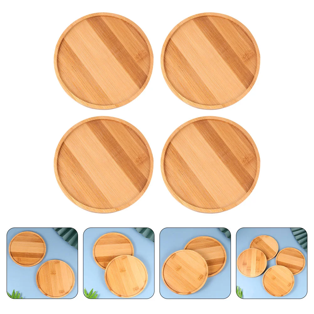 

4 Pcs Bamboo Tray Potted Plant Trays Balcony Flowerpot Succulent Plants Decorative Cup Cushion Round Outdoor Desktop