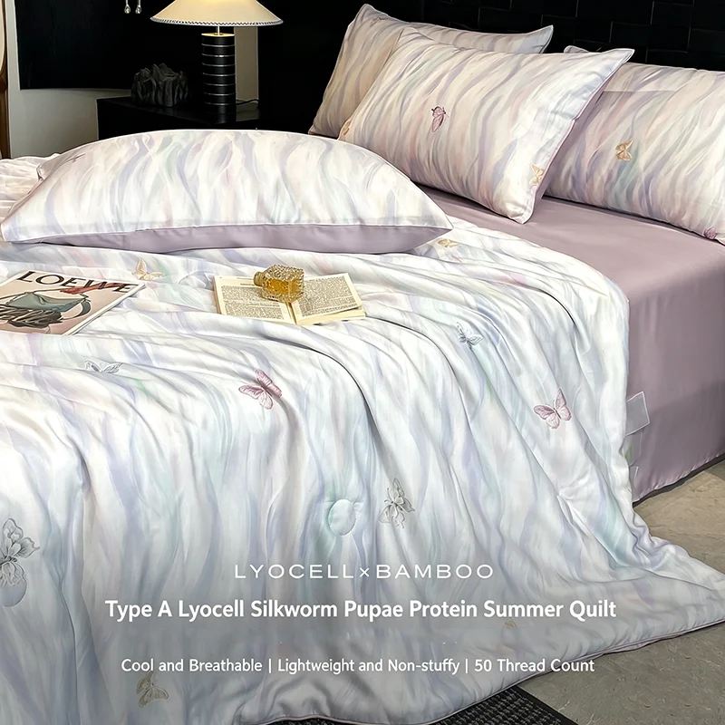 100% Tencel Cooling Summer Quilt Mulberry Silk Cooling Blanket Comforter Travel 4pcs Air Conditioning Quilts Machine Washable