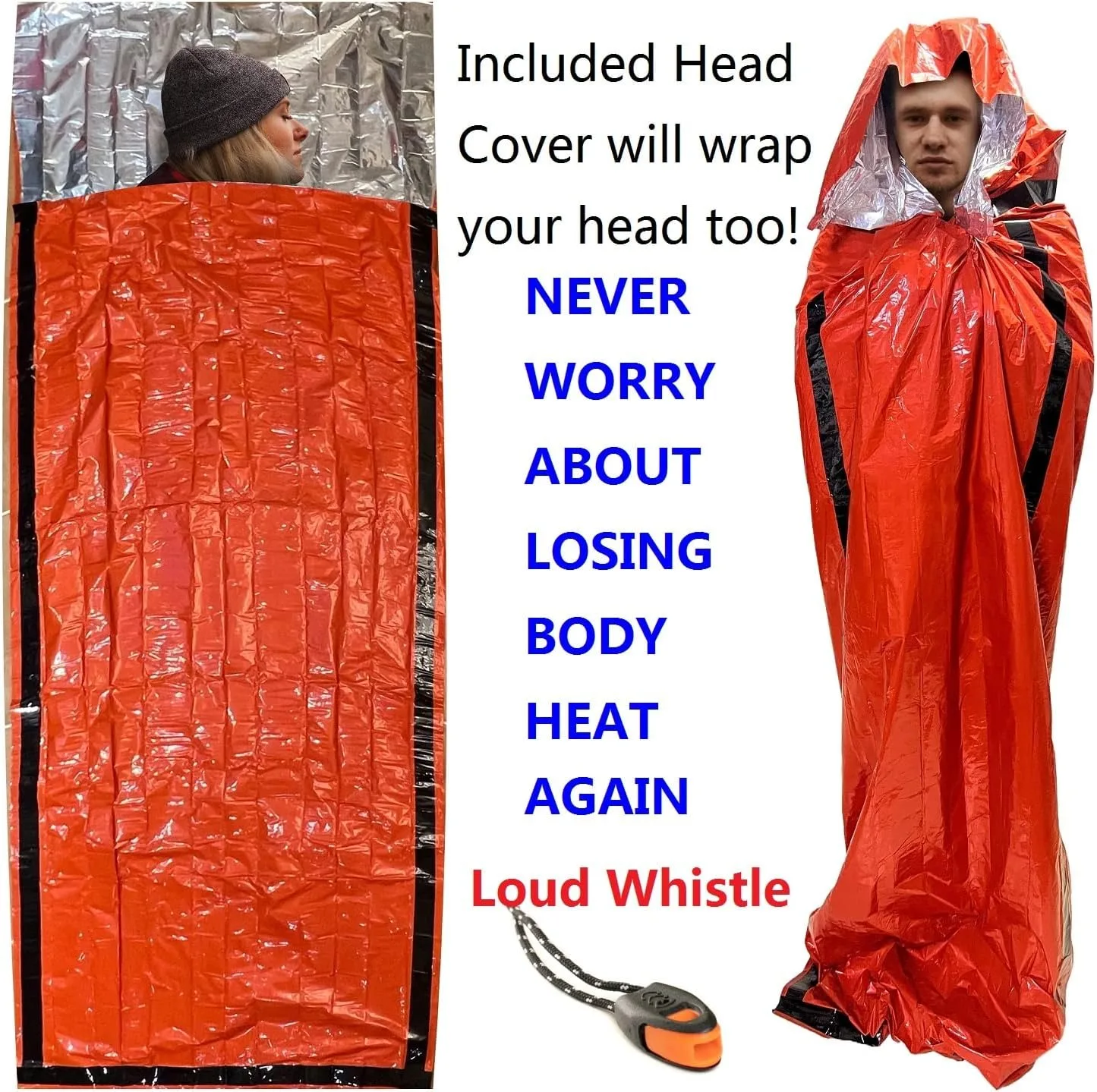 ZHUOHUA Outdoor Emergency Sleeping Bag Survival Bag 2 Pack | Survival Sleeping Bag, Portable Blanket Gear Bivvy Thermal Camping