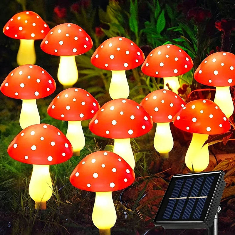 LED Solar Panel Mushroom Fairy Light Garden Outdoor Waterproof Night Lamp Yard for Christmas Wedding Party Decoration 8/12/20LED