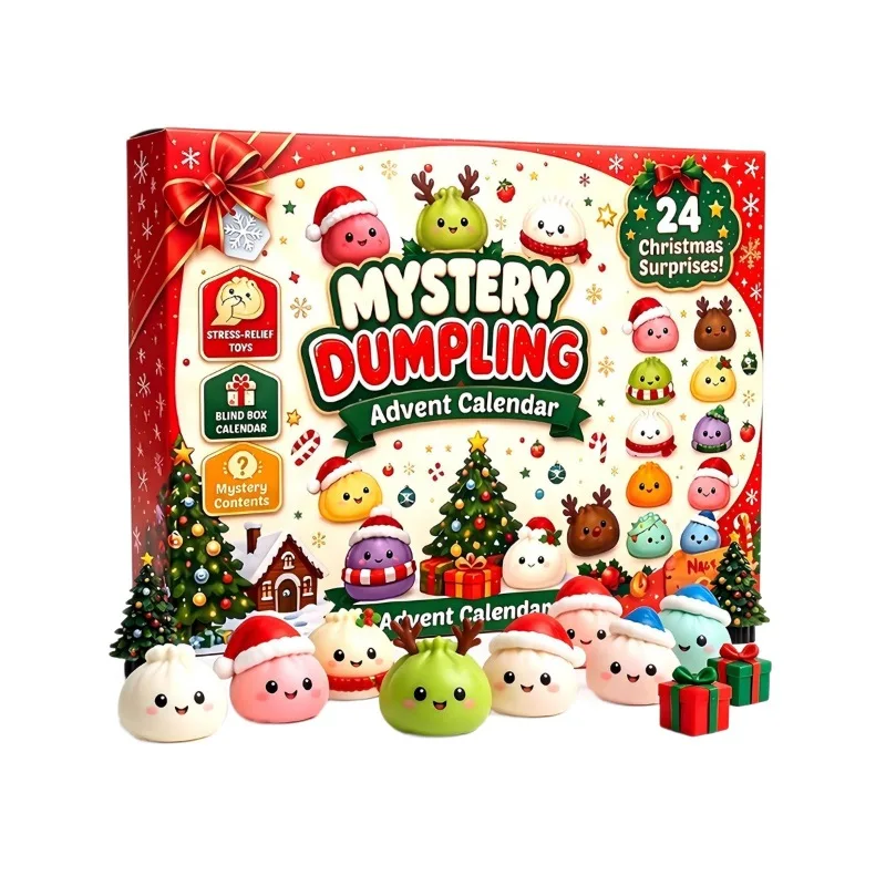 Christmas Advent Calendar Blind Box Diy Dumpling Squishy Squeeze Toy Punch Hole Calendar Relief Sensory Development Xmas Gift