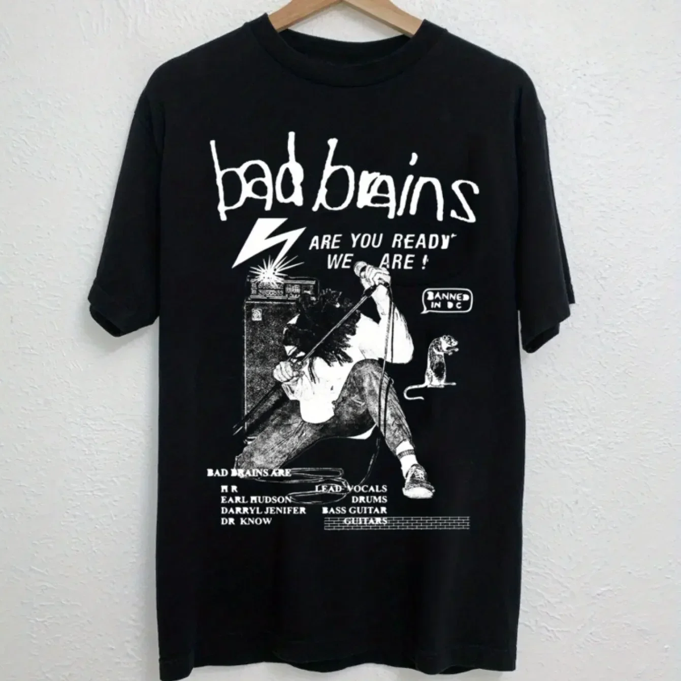 Camiseta gráfica Bad Brains Band 100% algodón, camisa de manga corta negra suave y cómoda con diseño de fechas de concierto, cuello redondo informal