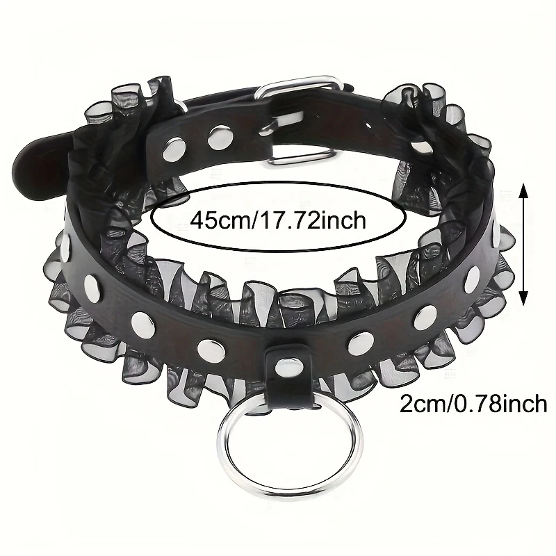 Punk Gothic Lace Leather Collar Necklace with Circle Creative Design for Women Daily Party Wear Birthday Gift Creative Gift