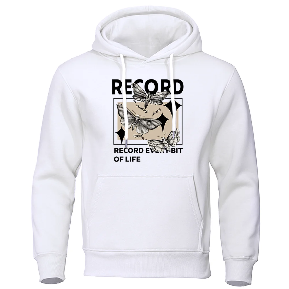 

Record Every Bit Of Life Print Men Sweatshirt Harajuku Street Clothes New Casual Hoodie Fleece Loose O-Neck Pullovers Menswear