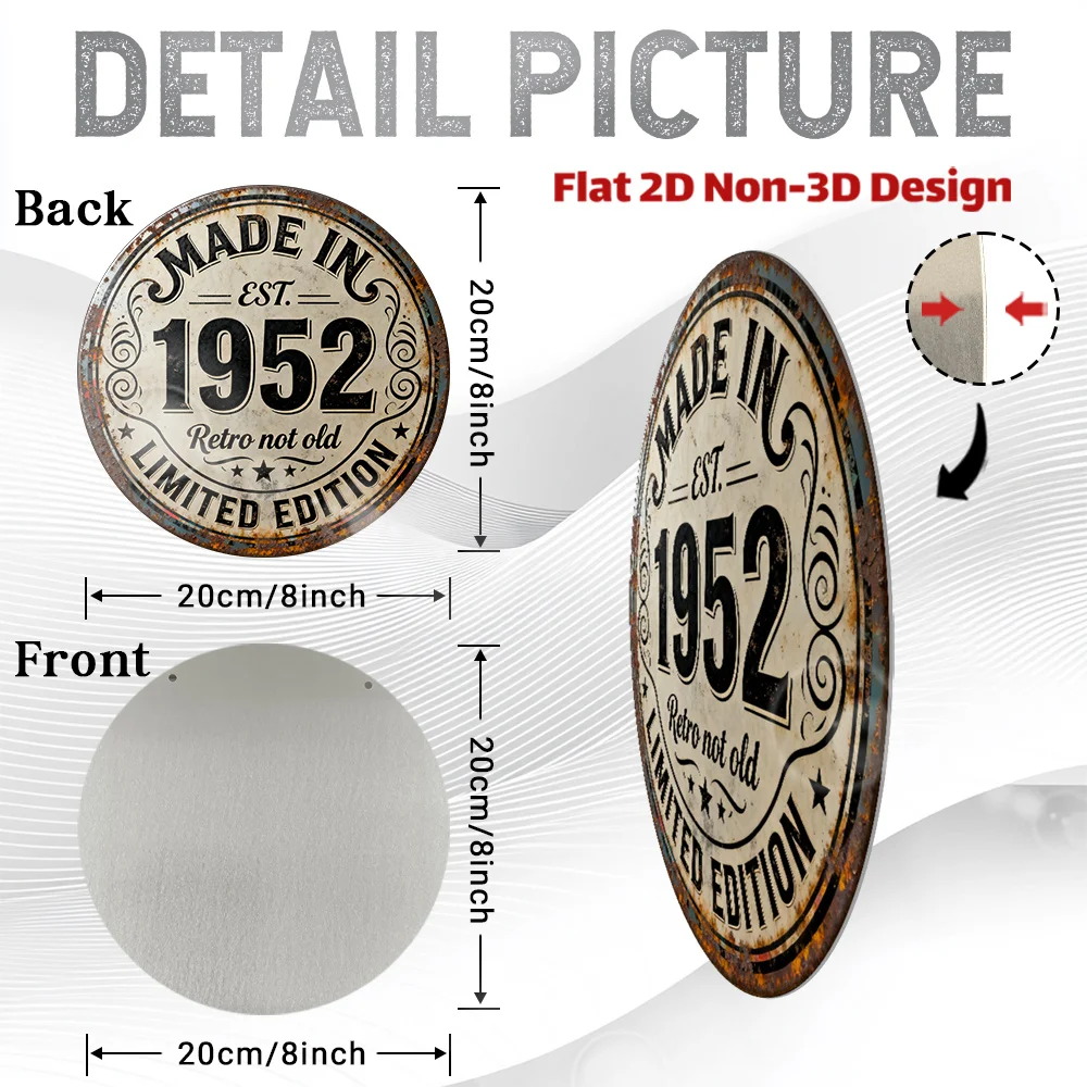 2D Flat, 1pc Vintage 1952 Limited Edition Metal Wall Sign - 8