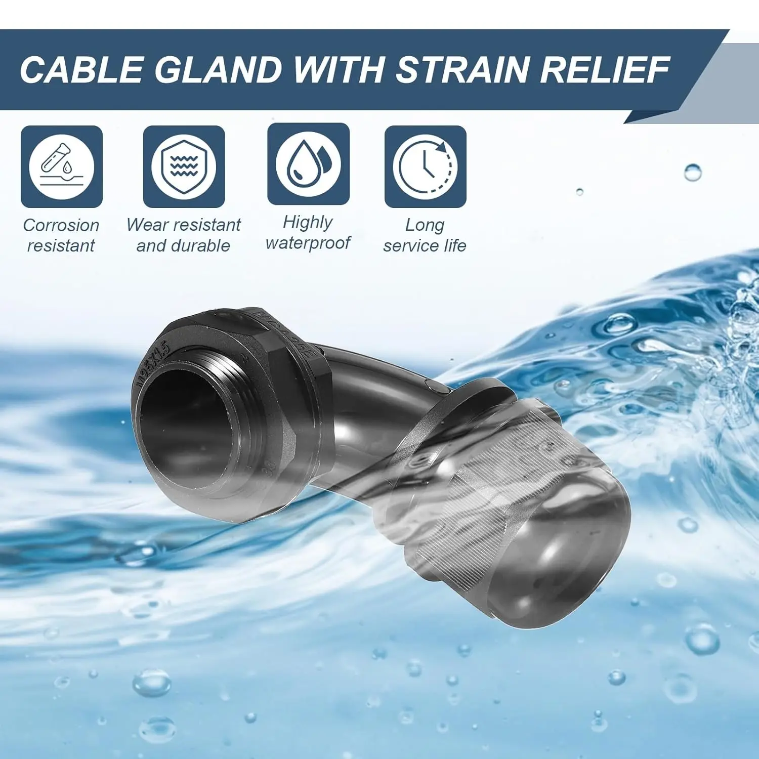 Waterproof Cable Connector Anti-Acid 90 Degree Nylon Elbow Electrical Pipe Fittings Black M16 Cable Gland For Audio Device Cable