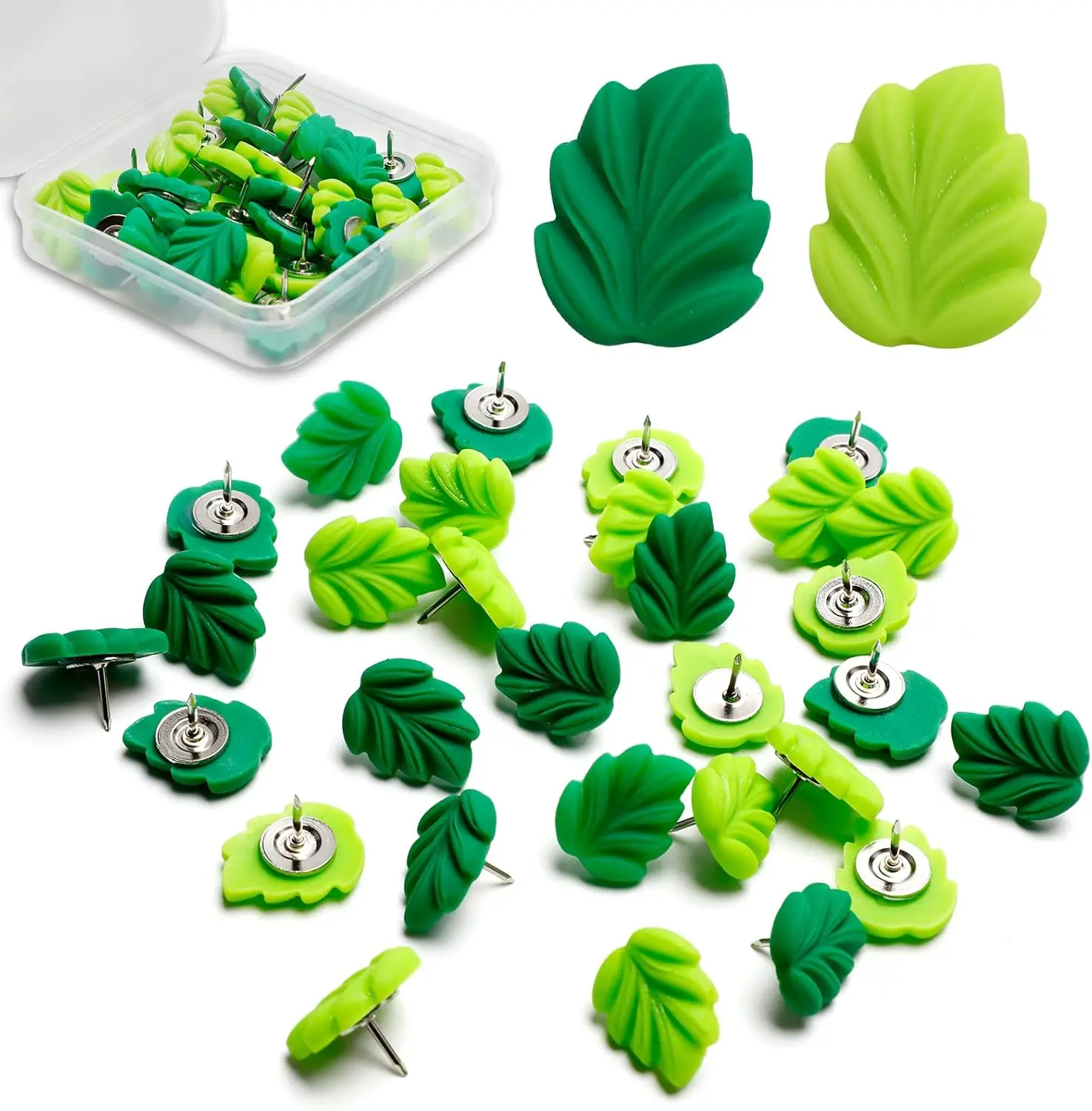 

30 Green Leaf Push Pins for Bulletin Boards, Maps, Photos - Office & School Supplies