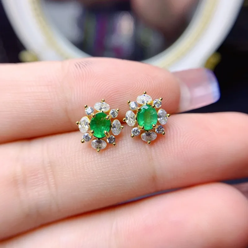 Natural Columbia Emerald Earrings for Women Anniversary Gift Fine Jewelry 925 Sterling Silver 4*5mm Gemstones