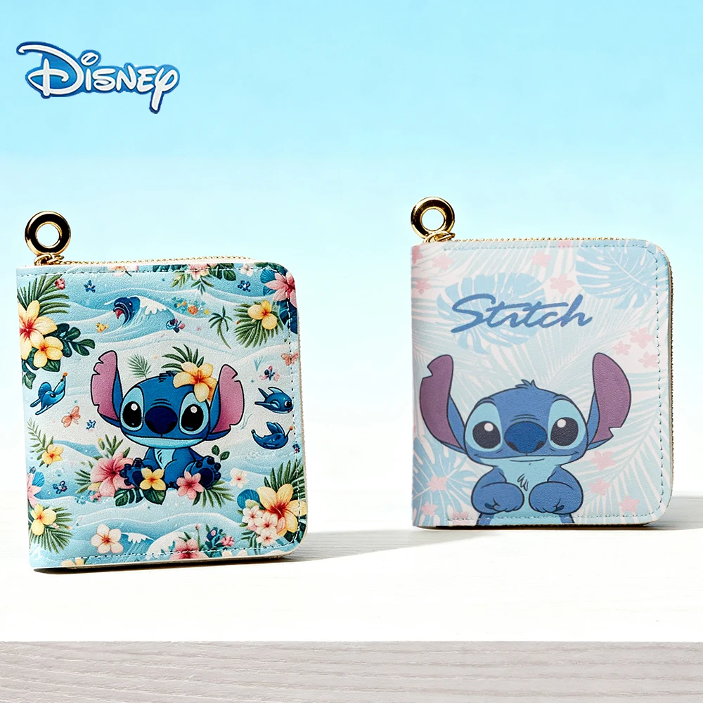 Cartera de Anime Disney Stitch, Mini monedero con cremallera y tarjetero, cremallera en capas, diseño de muñeca de dibujos animados, bolsa de viaje, juguetes, regalos