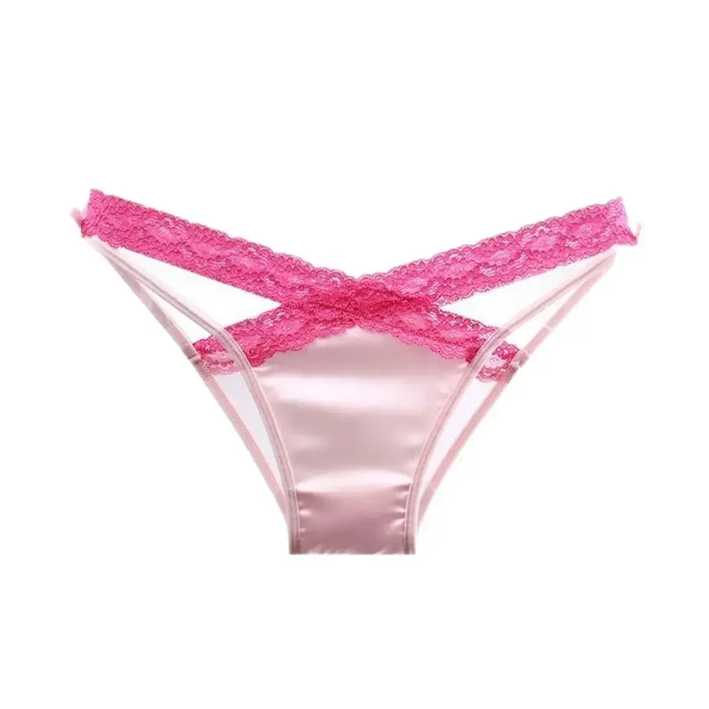 Cotton Crotch Low Waist Lace Panties Briefs Cross Belt Underwear for Women Bow Satin Silk Lace Briefs Female Lingerie