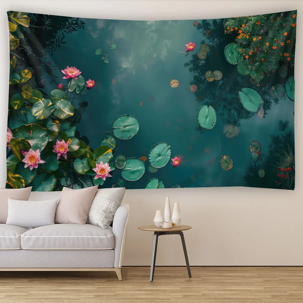

Pond Lotus Tapestry, Multiple Patterns and Sizes, Flower Hanging, Soft Background Fabric Aesthetic Home and Dormitory Decoration