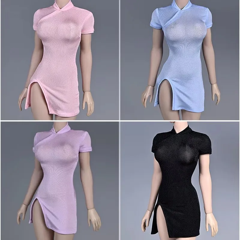 

Wholesale 1/6 Female Knitted Stretch Cheongsam Skirt Slit Slim Dress Clothes Model Fit 12'' TBL Soldier Action Figure Body Doll