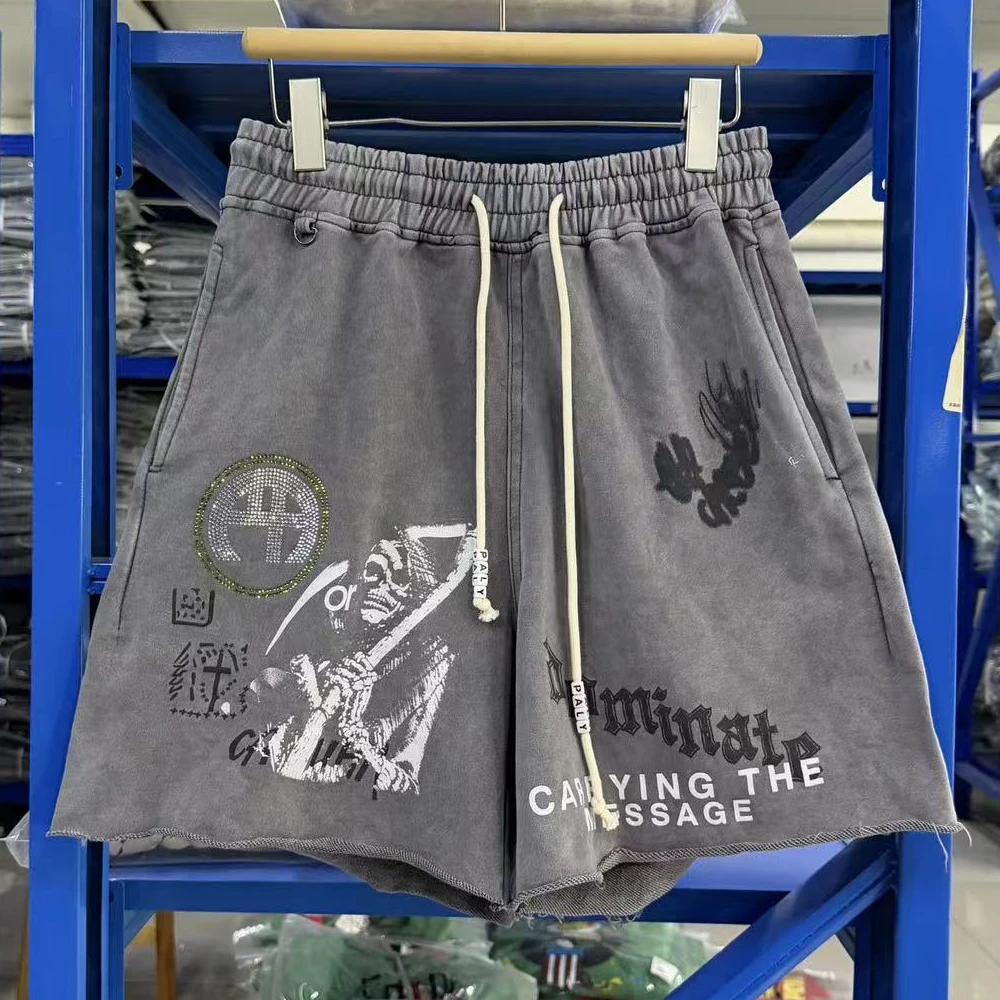 

Washed Gray Paly Breeches Drawstring Shorts Men Women Jogger pants