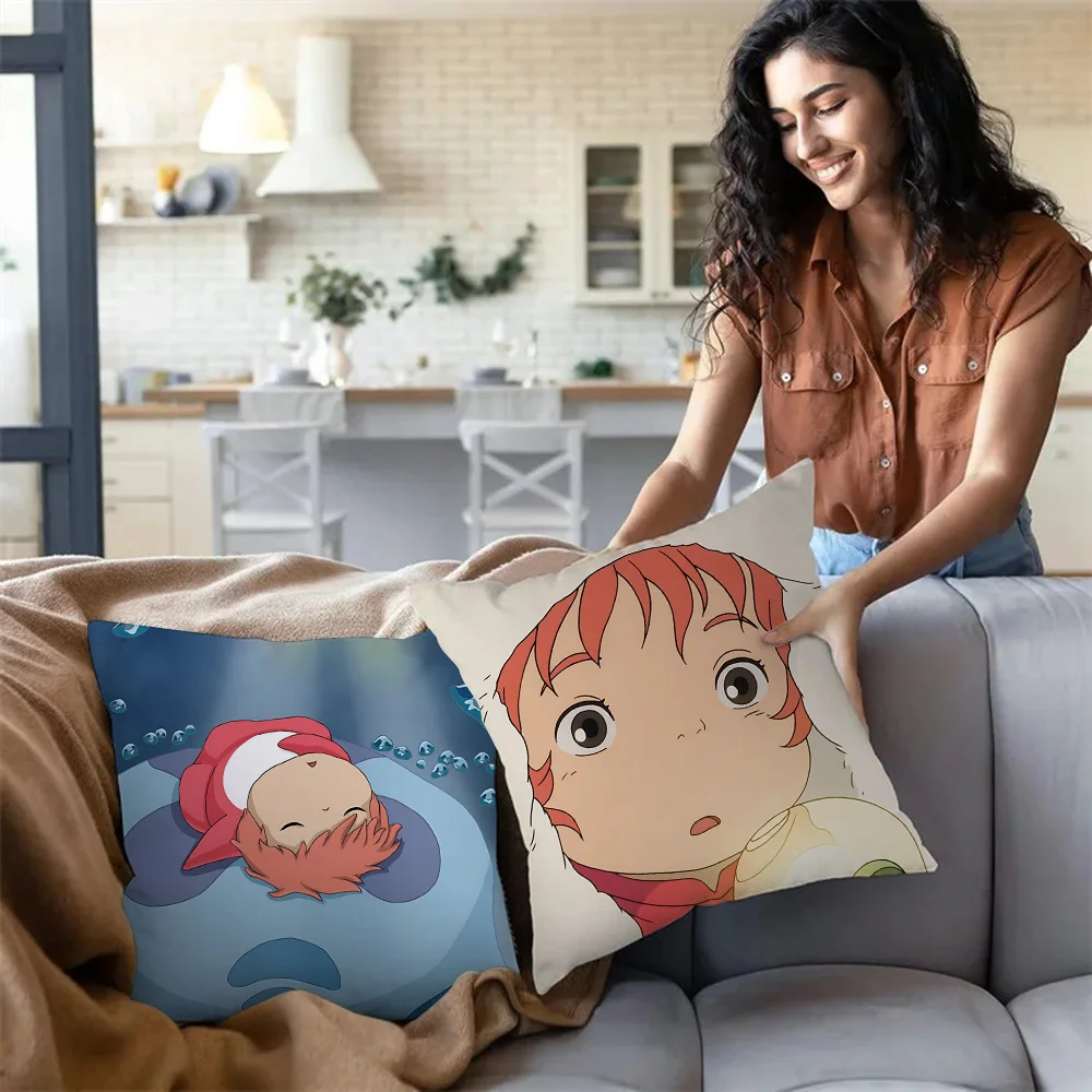 PonyoS Pillow Covers Cartoon Sofa Decorative Home Double-sided Printing Short Plush Cute Cushion Cover