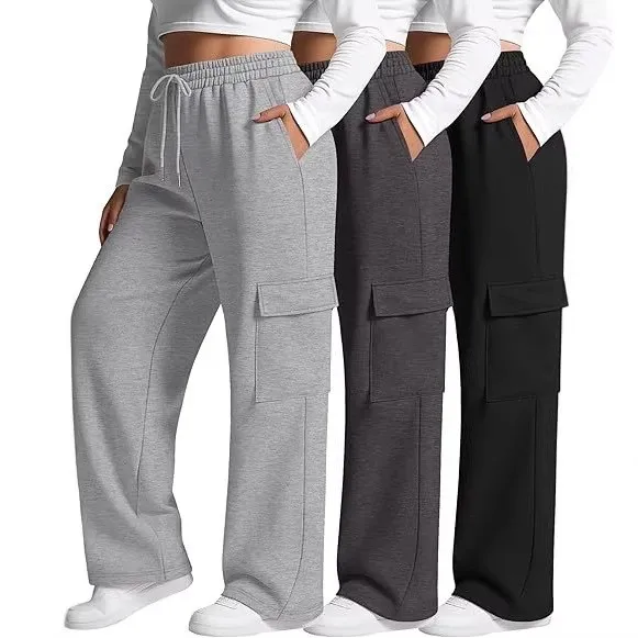 Navy Blue Cargo Pants Drawstring Waist Loose Fit Work Pants Mid Rise Straight Leg Utility Pants Charcoal Gray Cargo Trousers