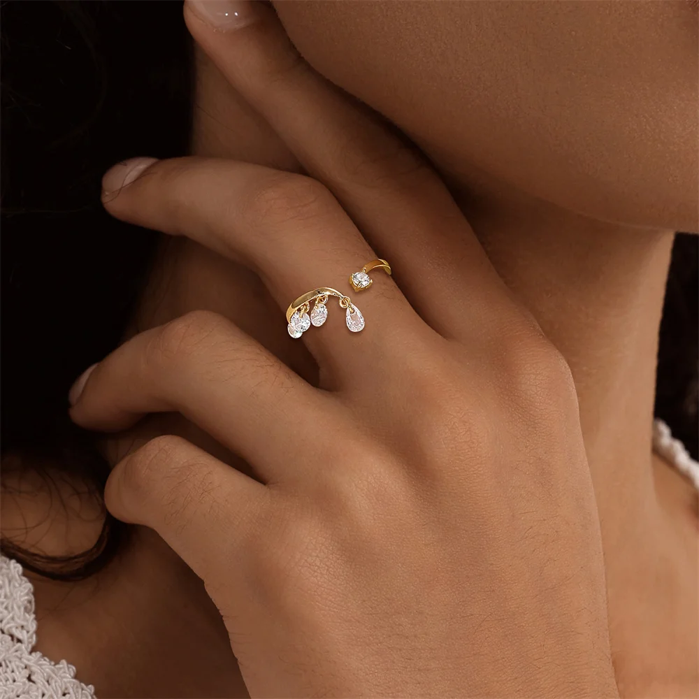 CANNER 1 Stück 925 Sterling Silber Klassischer Geometrischer Zirkon-Quasten-Offener Ehering für Frauen Ins Minimalismus Ring Schmuck Geschenk – Detail 5