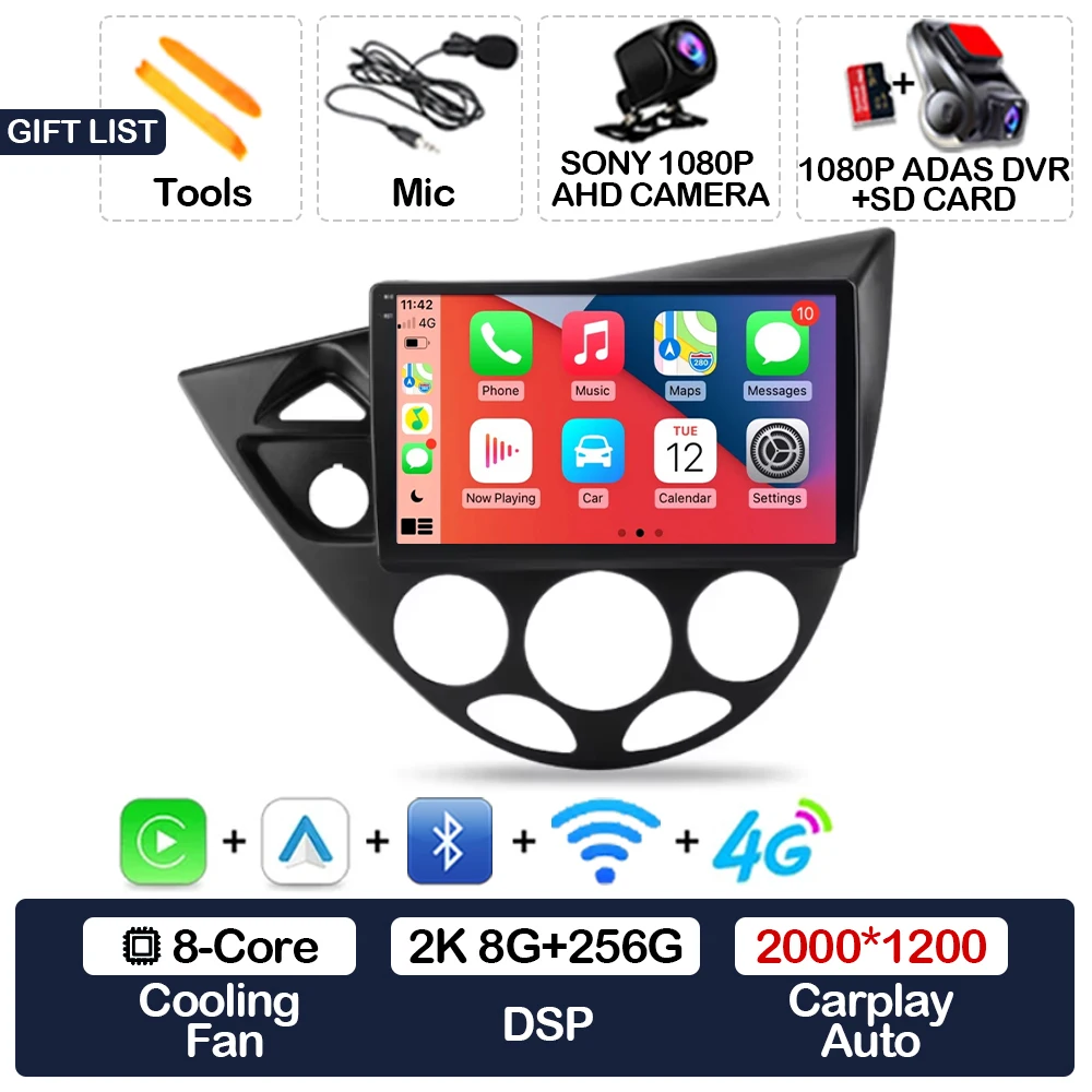 Android 15 Carplay Auto Voor Ford Fiesta 1995-2001 Focus MK1 1998-2004 Autoradio Multimedia Speler Head Unit GPS 4G WIFI QLED