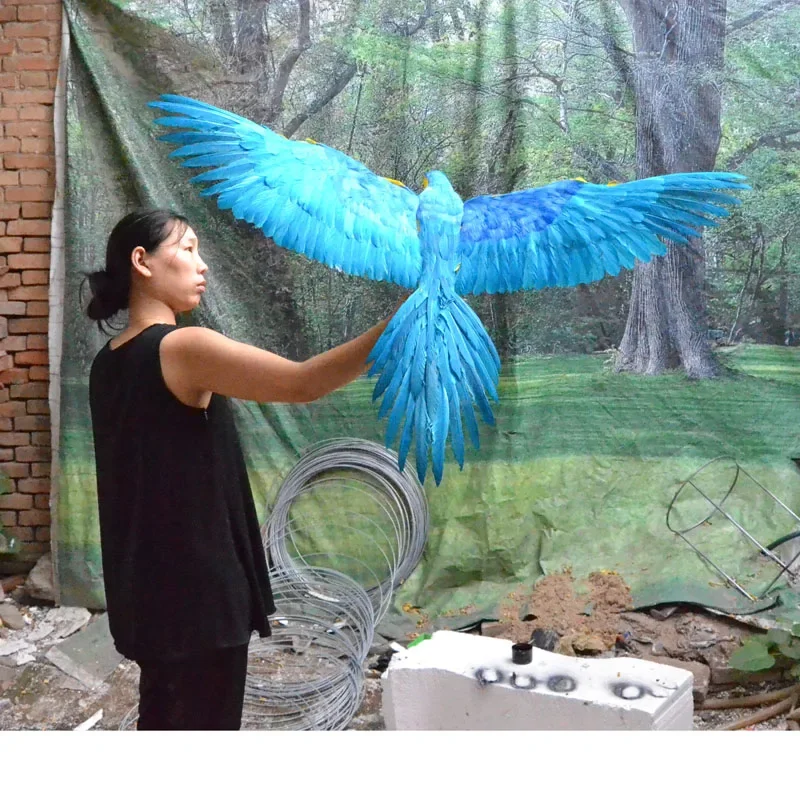 large 65x100cm blue&yellow feathers parrot model foam&feathers spreading wings bird handicraft,garden decoration gift a2692