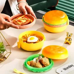 Hamburger Lunch Box Double Tier Cute Burger Bento Box Microwave Children School Meal Food Container Fork Tableware Set Gifts