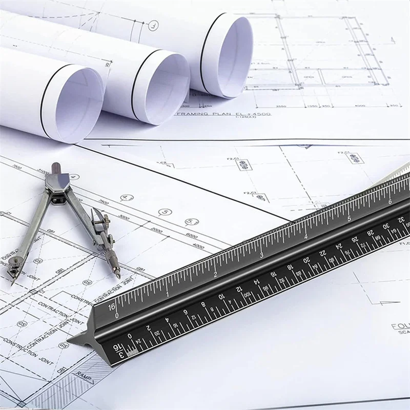 Régua do triângulo da liga de alumínio Mitsubishi, escala pequena, multi-função, modelo do desenho, papelaria do escritório, quente, 30cm, 2024