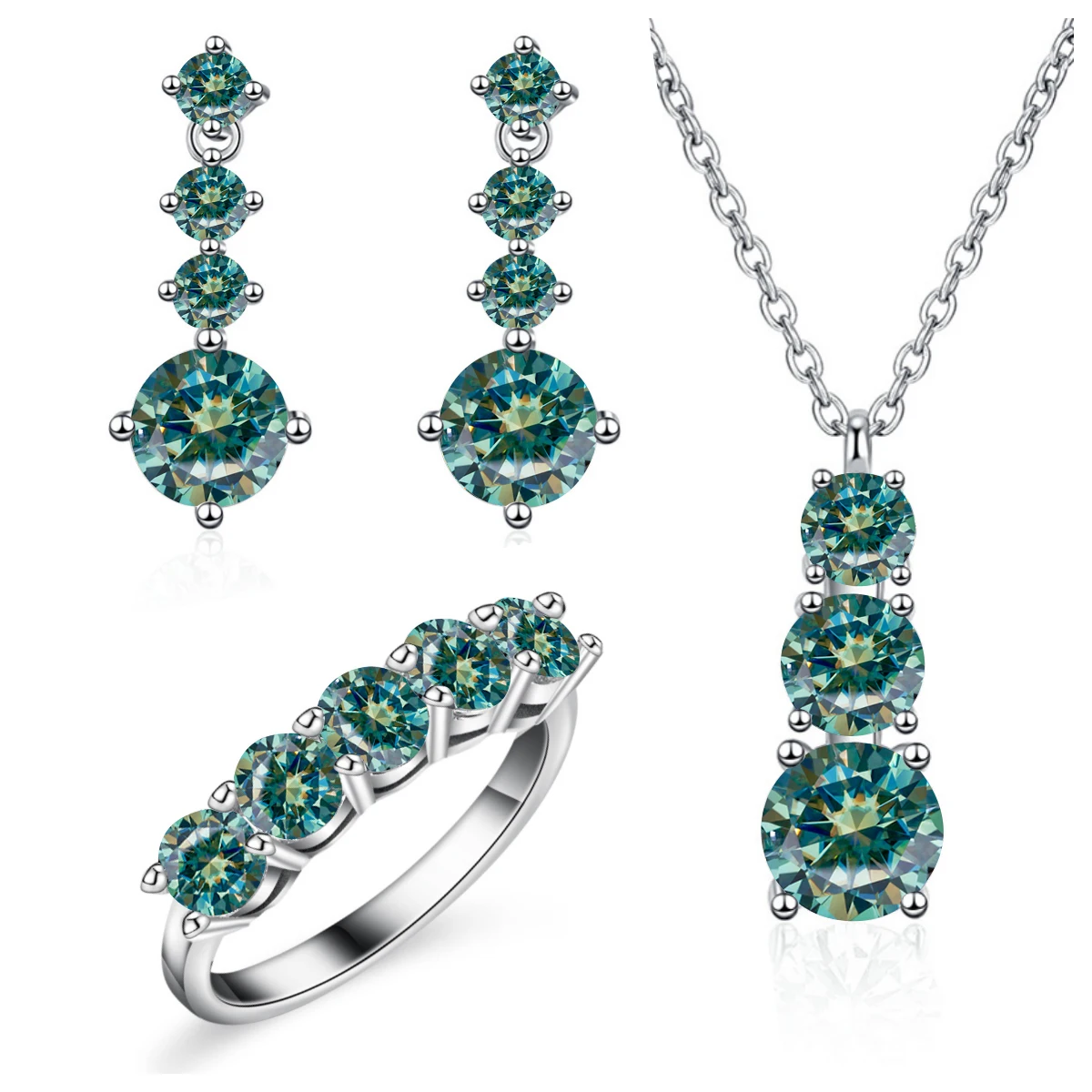 

Sparkling moissanite Jewely set for charm lady 925 Sterling Silverring earring pendant necklace female dating party gift